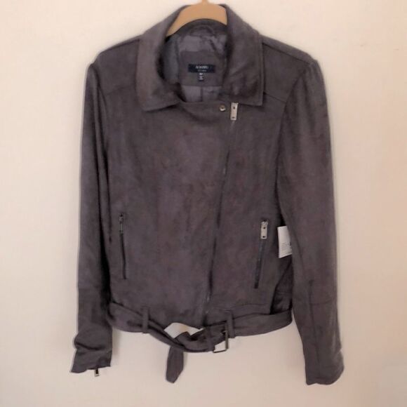 KAARI BLUE Dark Granite Gray Faux Suede Belted Motto Jacket Size M - Picture 1 of 5